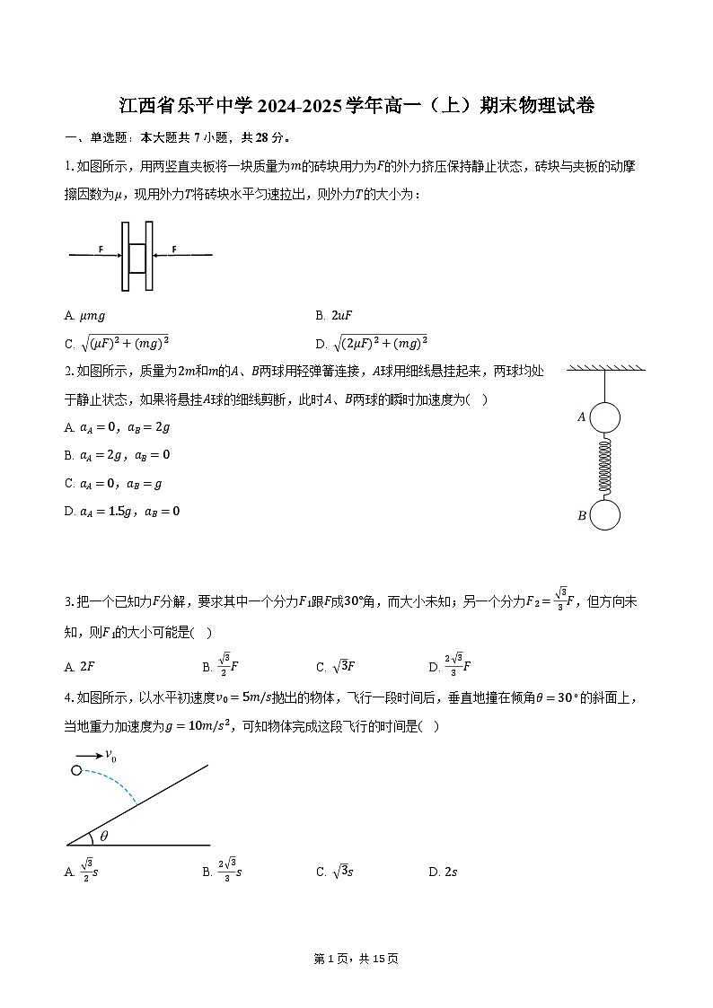 江西省乐平中学2024-2025学年高一(上)期末物理试卷第1页