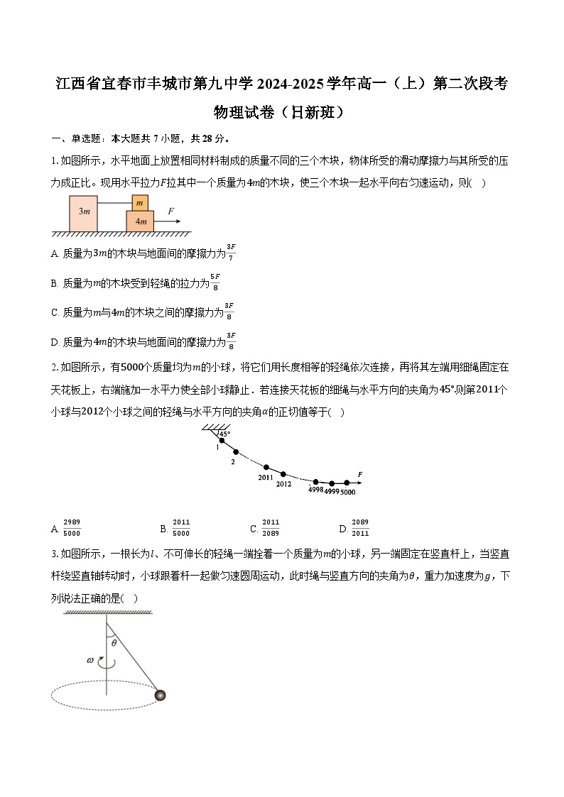 江西省宜春市丰城市第九中学2024-2025学年高一（上）第二次段考物理试卷（日新班）