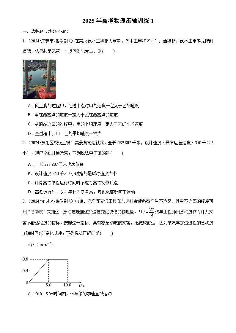 2025年高考物理压轴训练01(Word版附解析)第1页