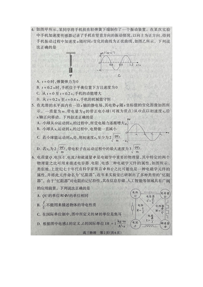 山西省吕梁市2024-2025学年高三上学期期末考试(图片版)物理试卷第2页