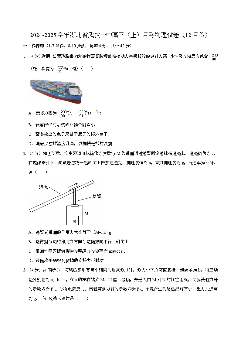 湖北省武汉一中2024-2025学年高三（上）月考 物理试卷（12月份）