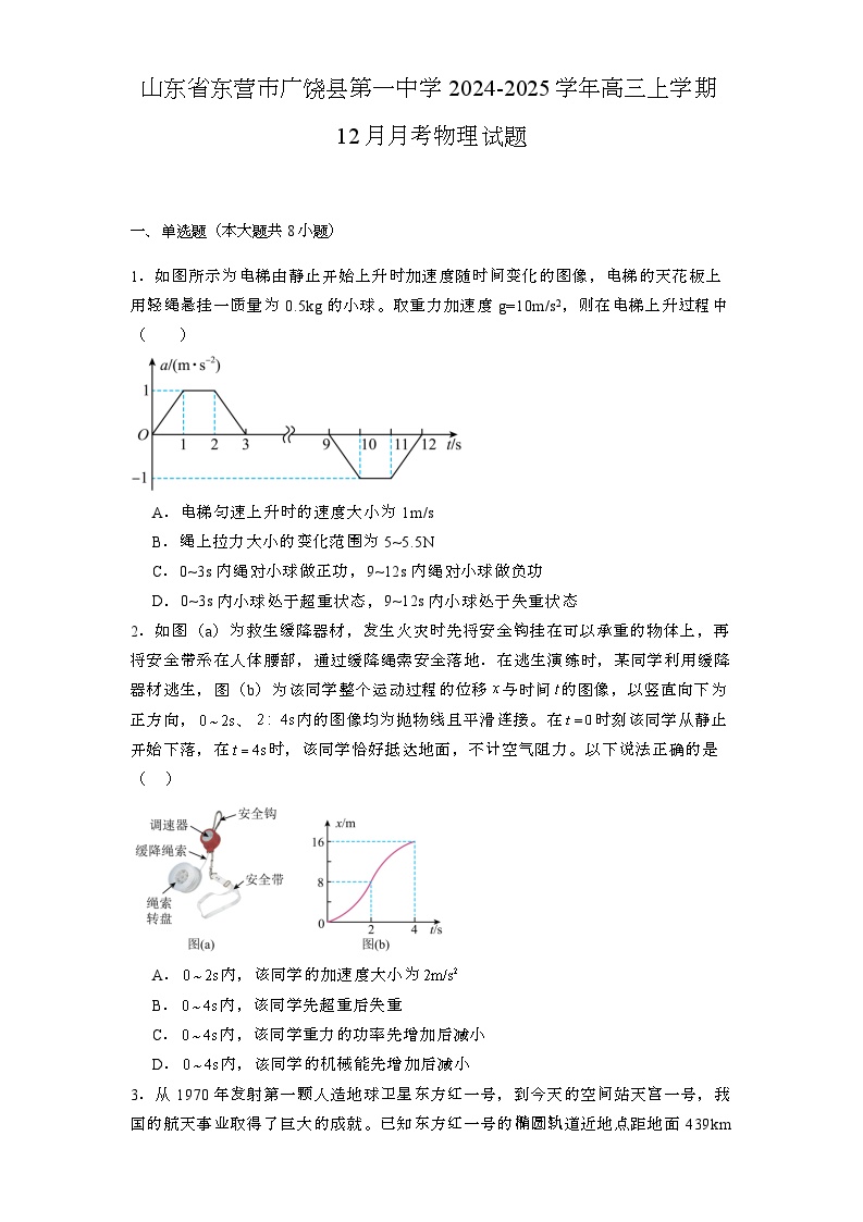 山东省东营市广饶县第一中学2024-2025学年高三上学期12月月考 物理试题