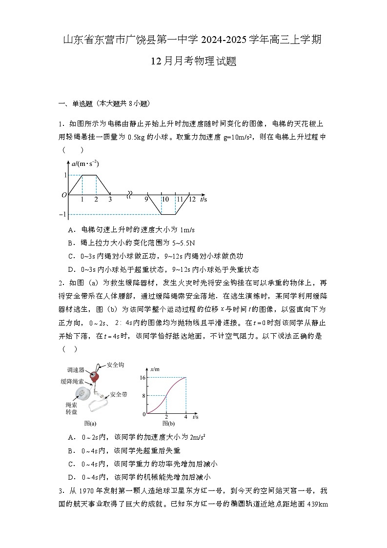 山东省东营市广饶县第一中学2024-2025学年高三上学期12月月考 物理试题第1页