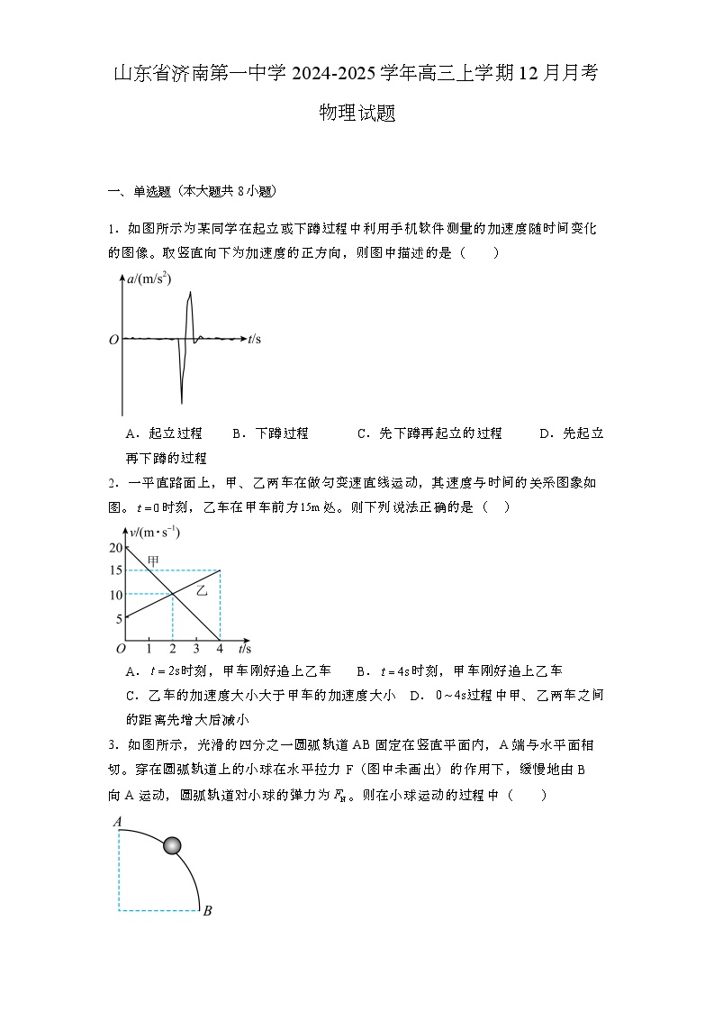 山东省济南第一中学2024-2025学年高三上学期12月月考 物理试题