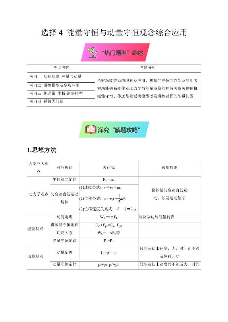 选择4 能量守恒与动量守恒观念综合应用(学生版) 2025届高考物理二轮复习热点题型归类 第1页