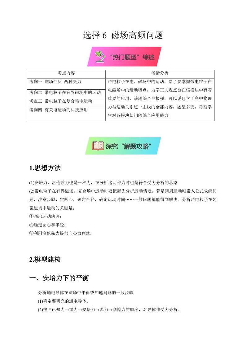 选择6 磁场高频问题(学生版) 2025届高考物理二轮复习热点题型归类 第1页