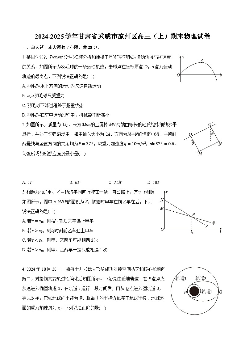 甘肃省武威市凉州区2024-2025学年高三上学期期末物理试卷第1页