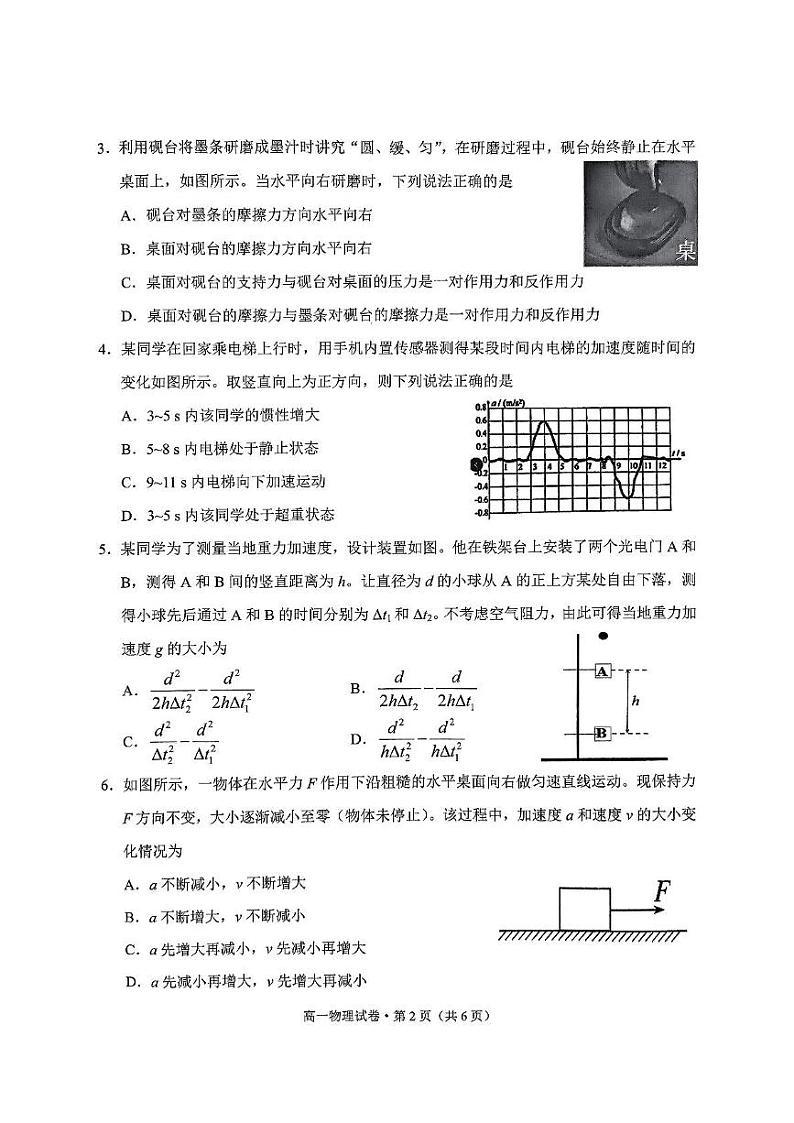 云南省红河州、文山州2024-2025学高一上学期1月期末统一检测物理试题第2页