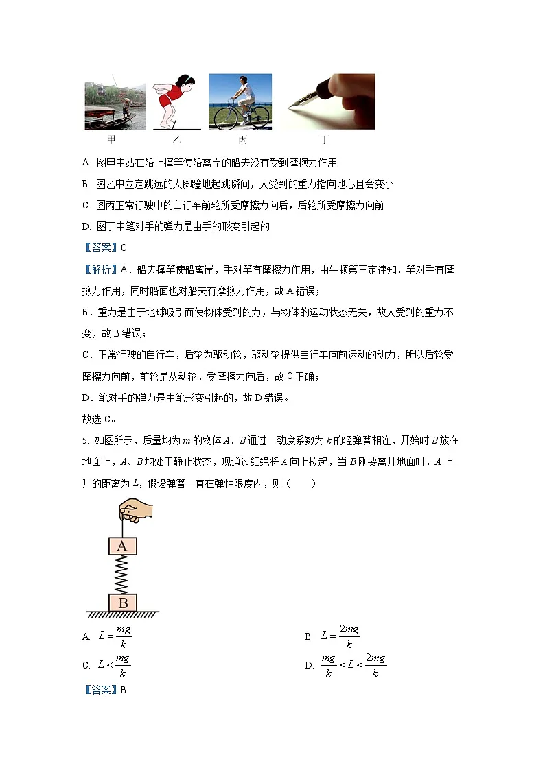 山东省枣庄市市中区2024-2025学年高一上学期期末阶段性质量监测物理试卷(解析版)第3页
