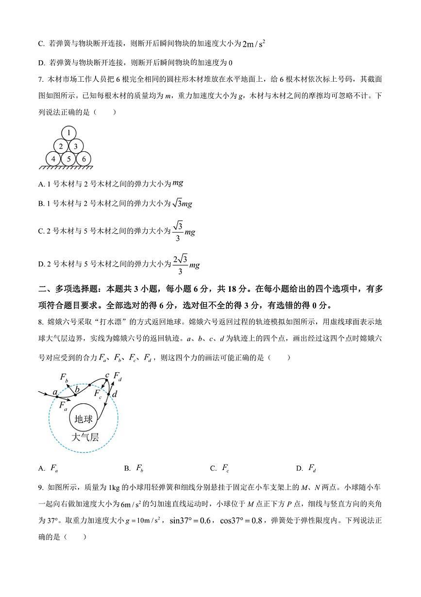2024~2025学年河北省邢台市高一上期末考试物理试卷(含答案)第3页