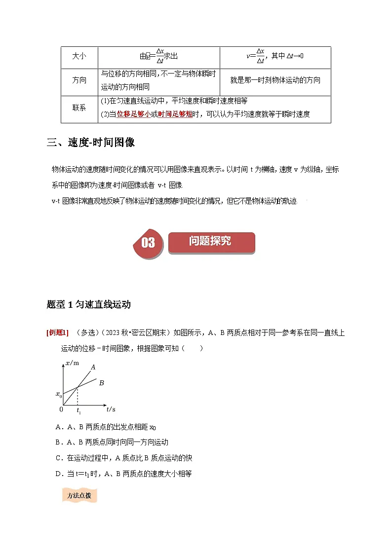 人教版高中物理(必修一)同步讲与练1.3位置变化快慢的描述——速度(原卷版)第2页
