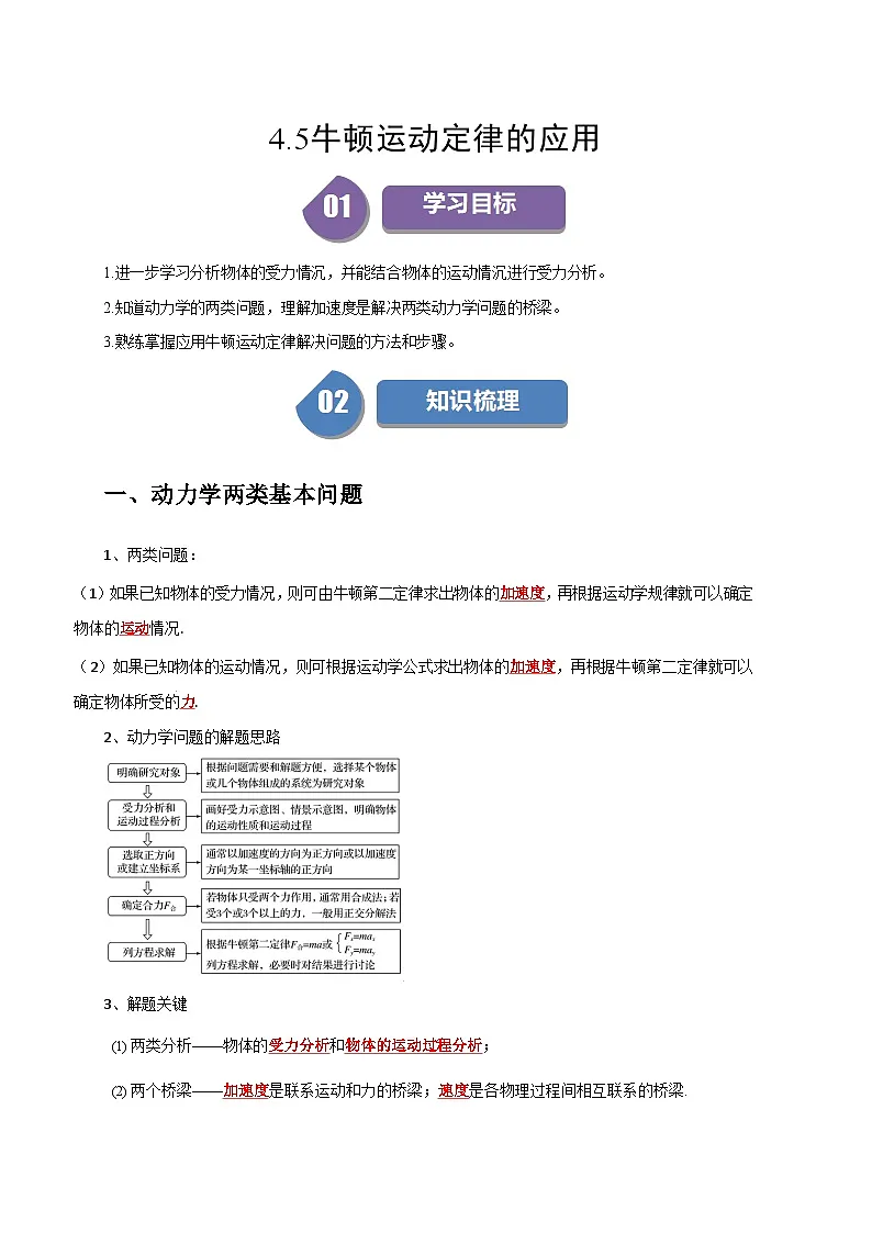 人教版高中物理(必修一)同步讲与练4.5牛顿运动定律的应用(解析版)第1页