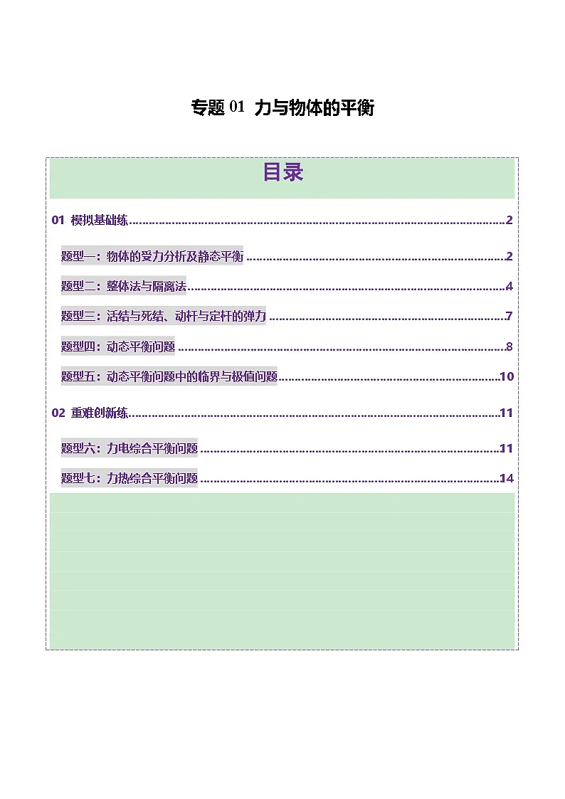 专题01 力与物体的平衡(练习)(原卷版)第1页