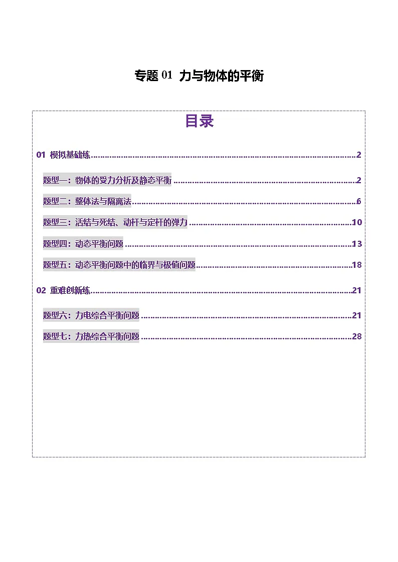 专题01 力与物体的平衡(练习)(解析版)第1页