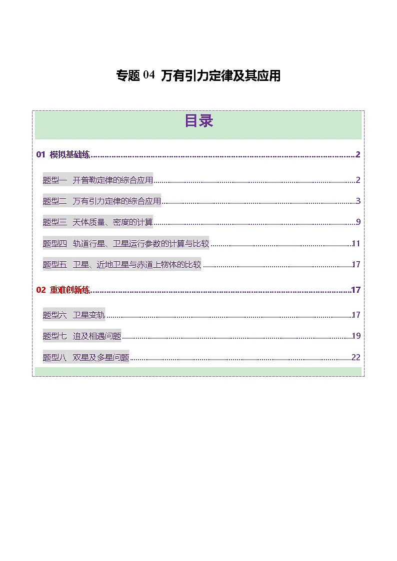 专题04 万有引力定律及其应用(练习)(原卷版)第1页
