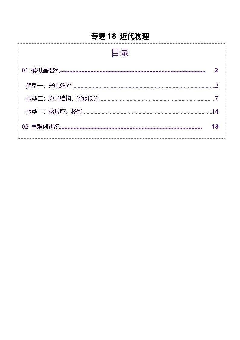 专题18 近代物理(练习)(原卷版)第1页