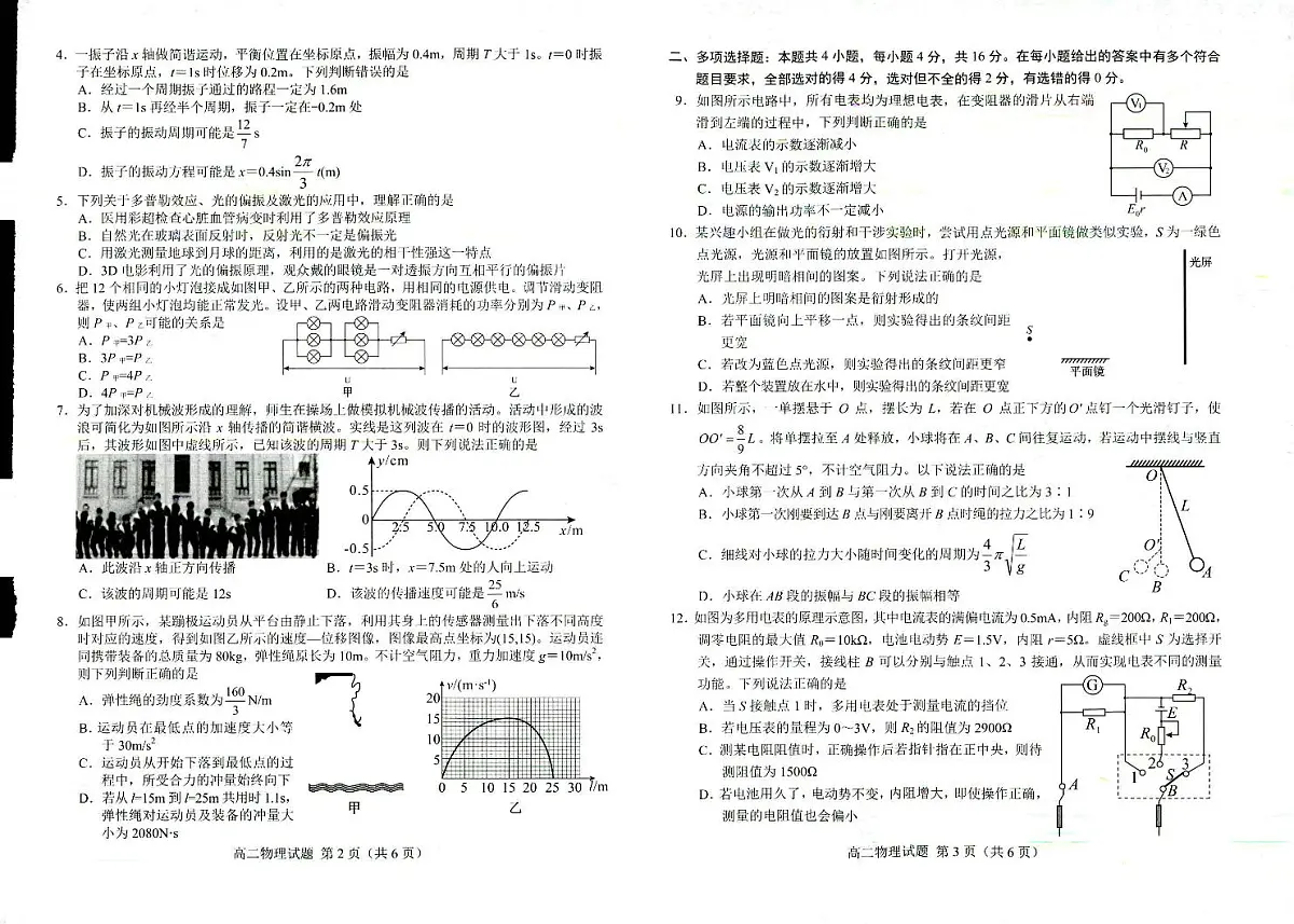 2025菏泽高二上学期1月期末考试物理PDF版无答案第2页