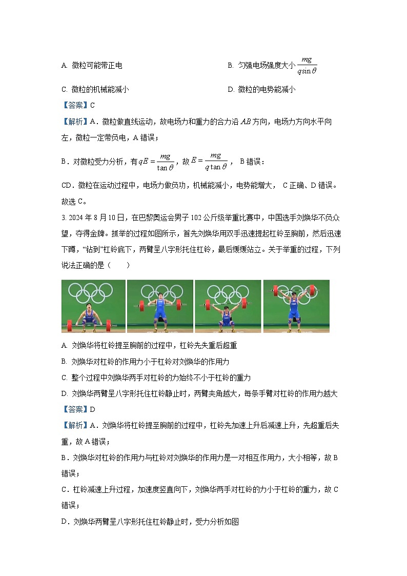 2024~2025学年湖南省娄底市高三上学期1月期末物理试卷(解析版)第2页
