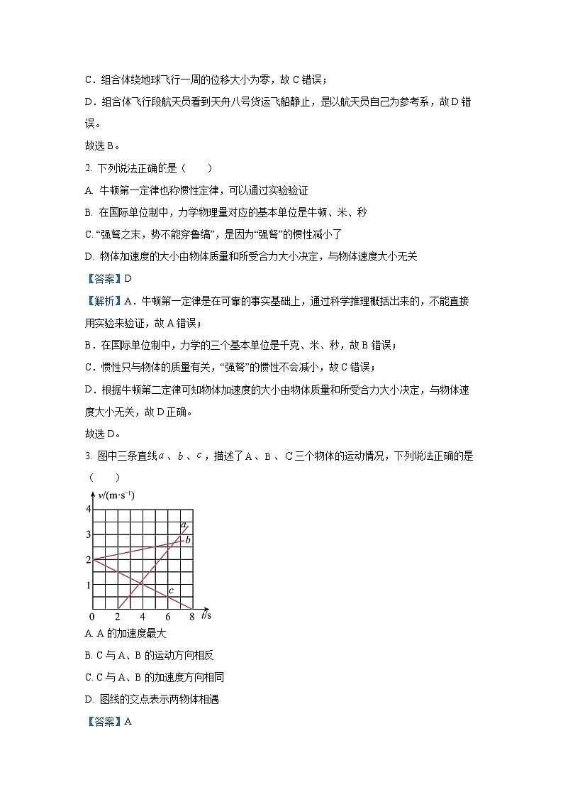 2024~2025学年山东省滨州市高一上学期1月期末物理试卷(解析版)第2页