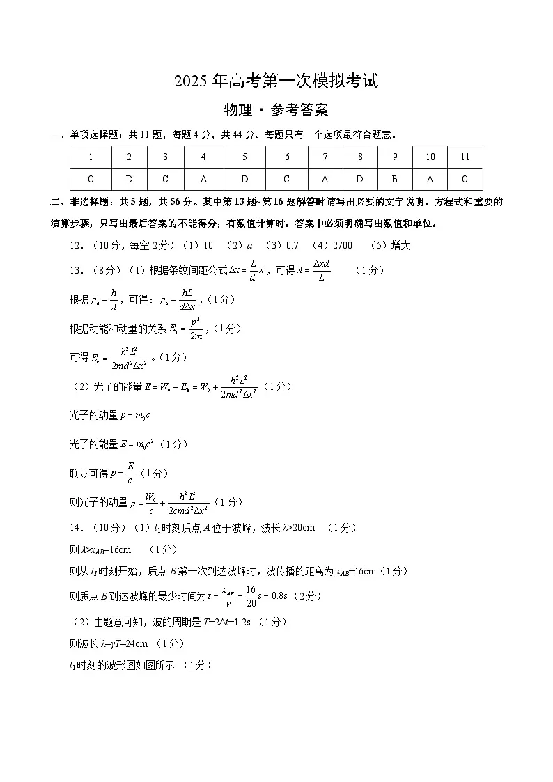 物理(江苏卷01)(参考答案)第1页