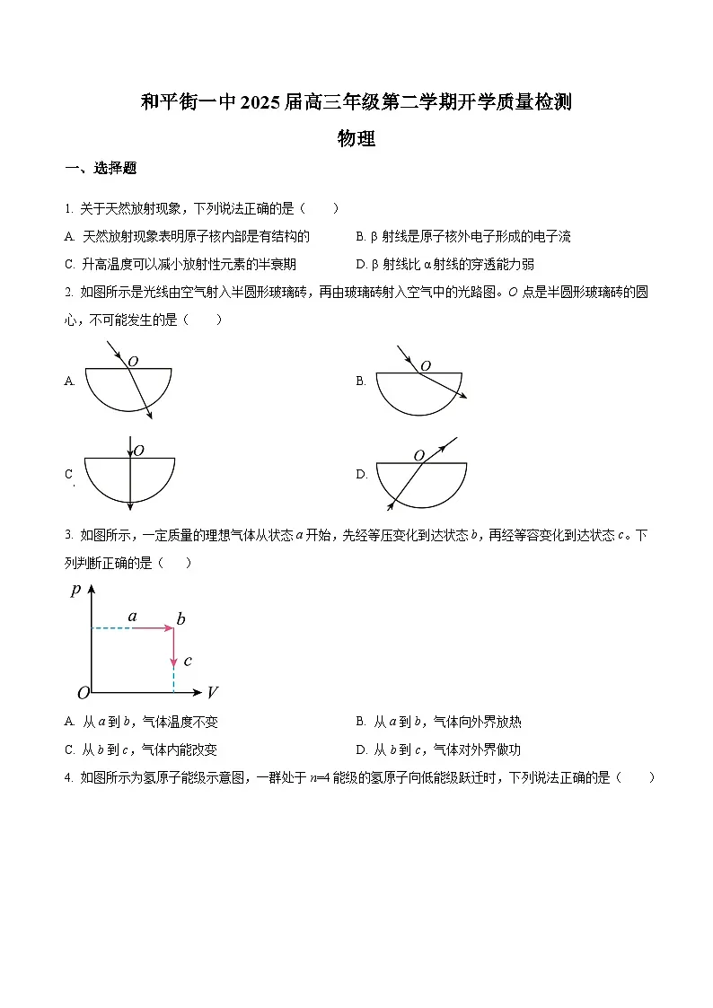 北京市和平街第一中学2024-2025学年高三下学期开学考试物理试卷(原卷版+解析版)第1页