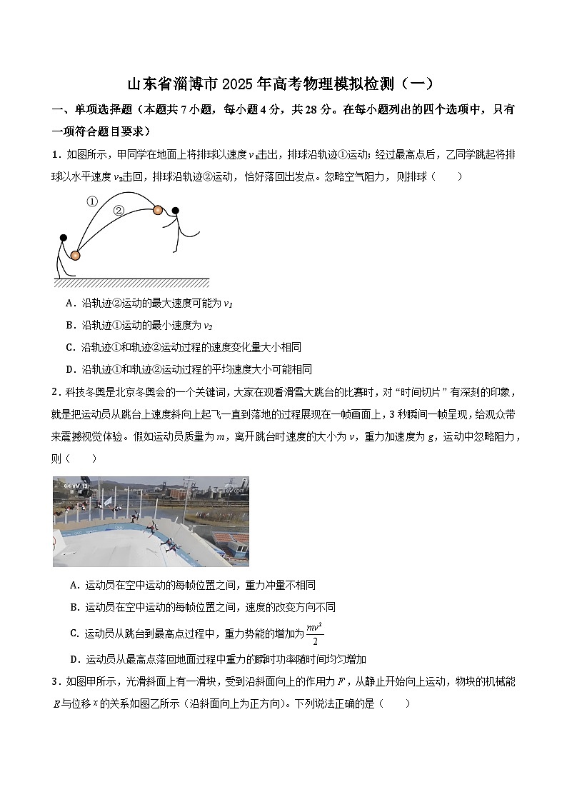 山东省淄博市2025年高考物理模拟检测(一)(原卷版)第1页