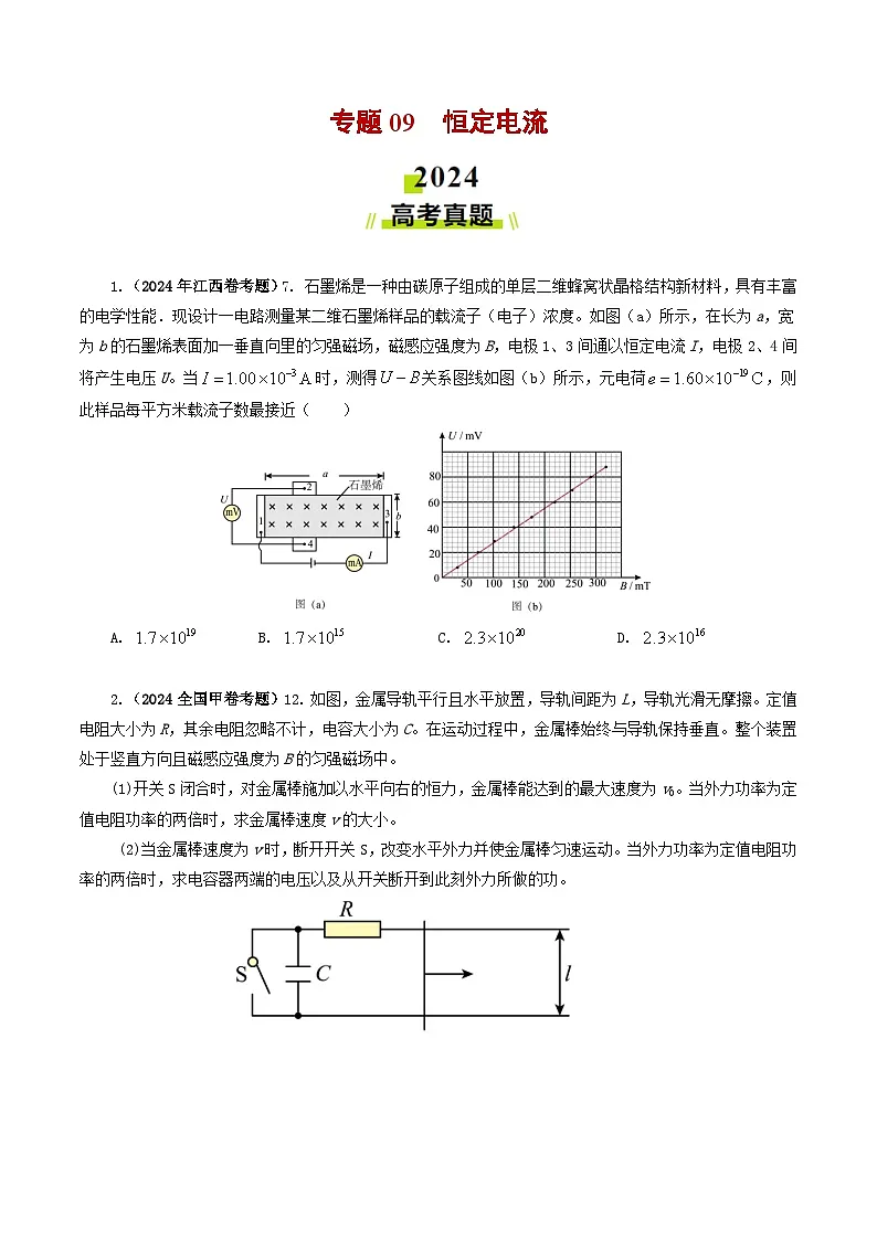 专题09 恒定电流-2024年高考真题和模拟题物理分类汇编(学生卷)第1页