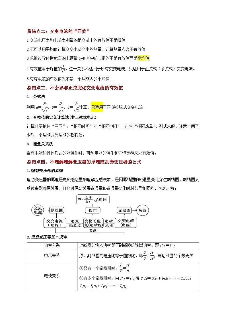 2025版高考物理易错点透析讲义易错点12 混淆交变电流“四值”及变压器的计算存在误区(5陷阱点5考点4题型)(解析版)第2页