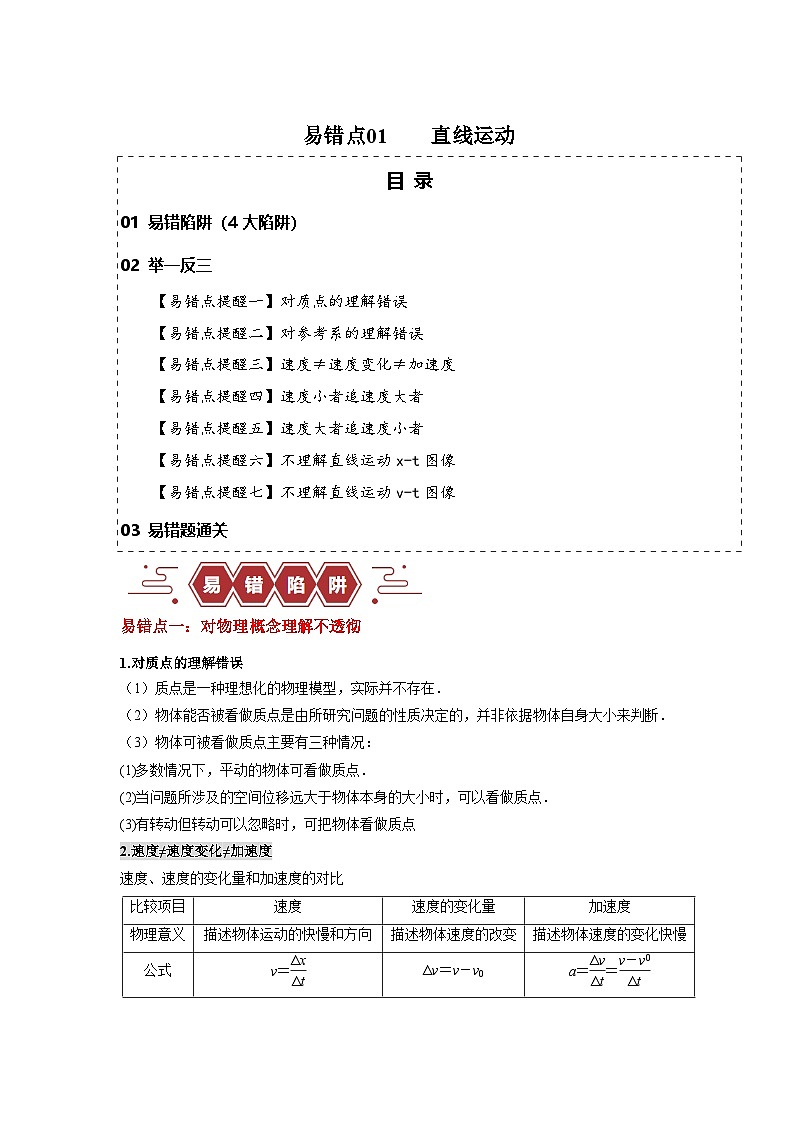 新高考物理二輪復(fù)習(xí)易錯題訓(xùn)練專題01 直線運(yùn)動（解析版）第1頁