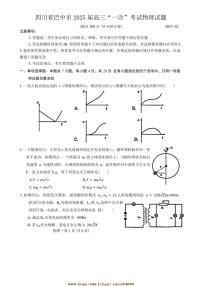 2025届四川省巴中市高三“一诊”考试物理试卷(含答案)