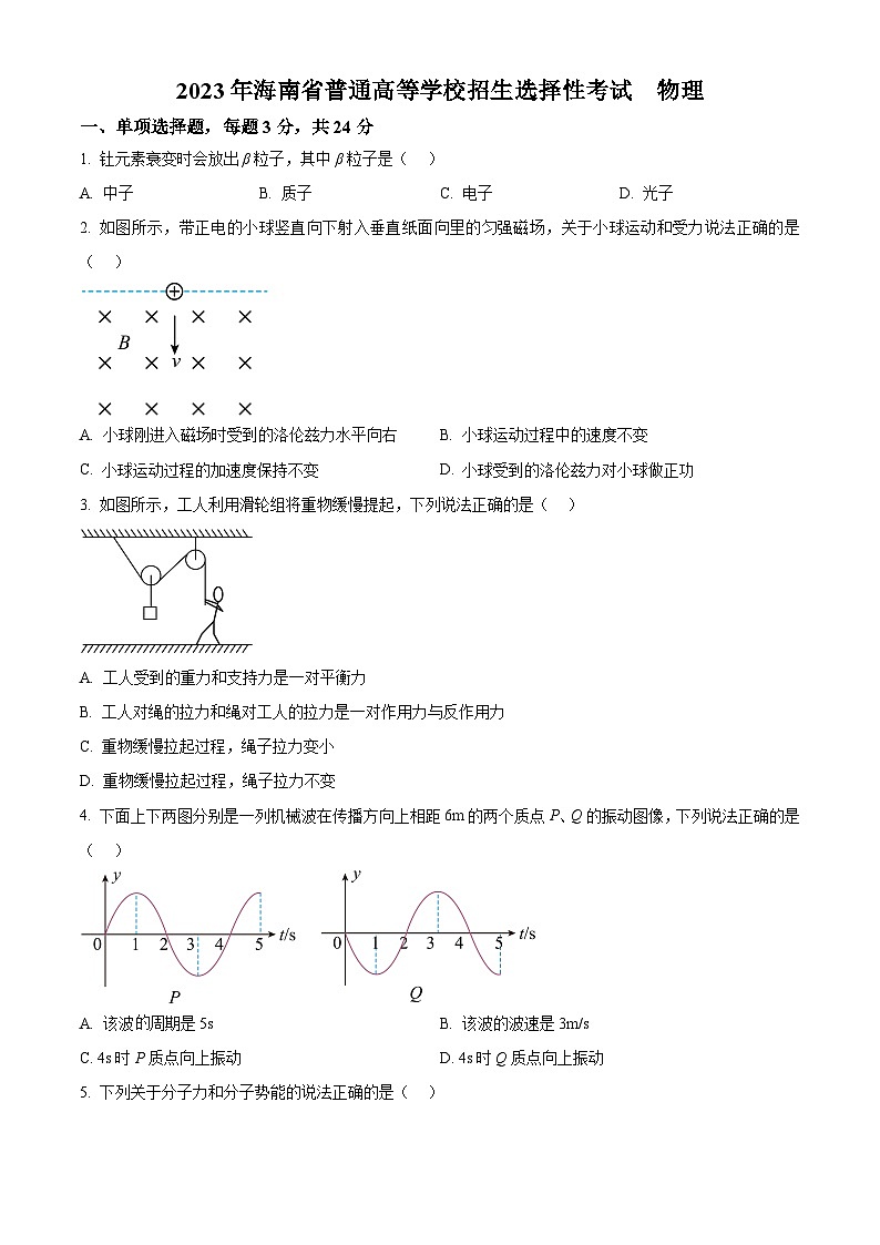 2023年高考真題——物理(海南卷) 含答案第1頁(yè)