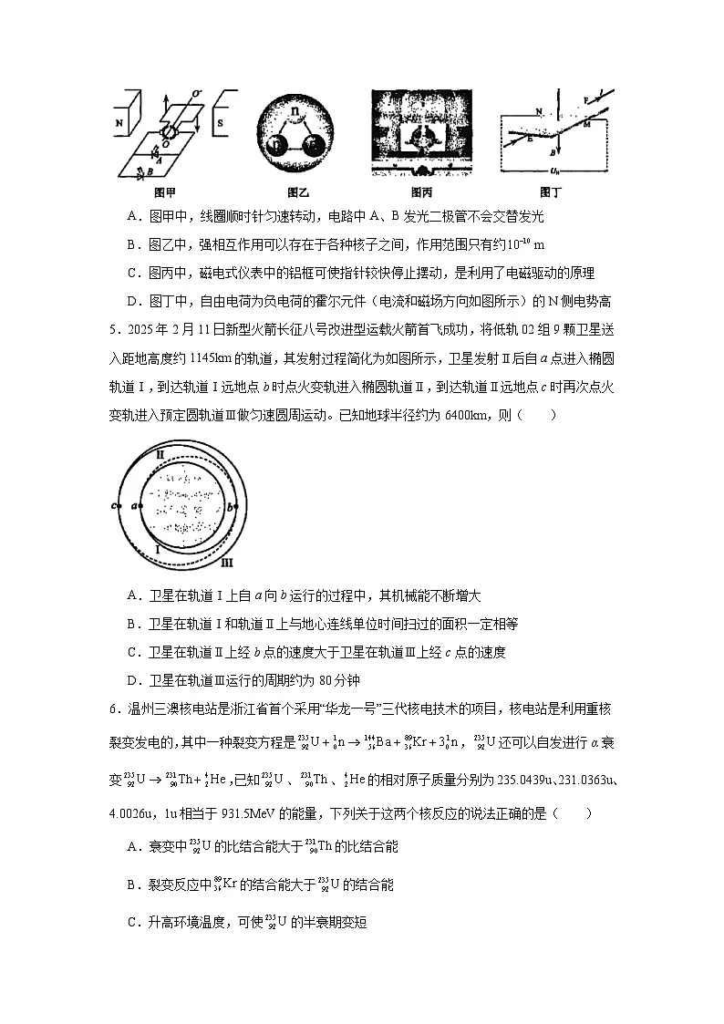2025届浙江省温州市高三下学期二模物理试题(无答案解析)第2页