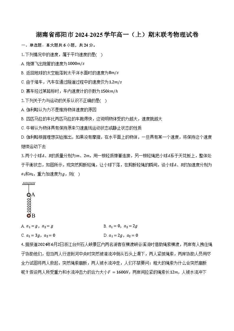 湖南省邵阳市2024-2025学年高一(上)期末联考物理试卷-普通用卷第1页