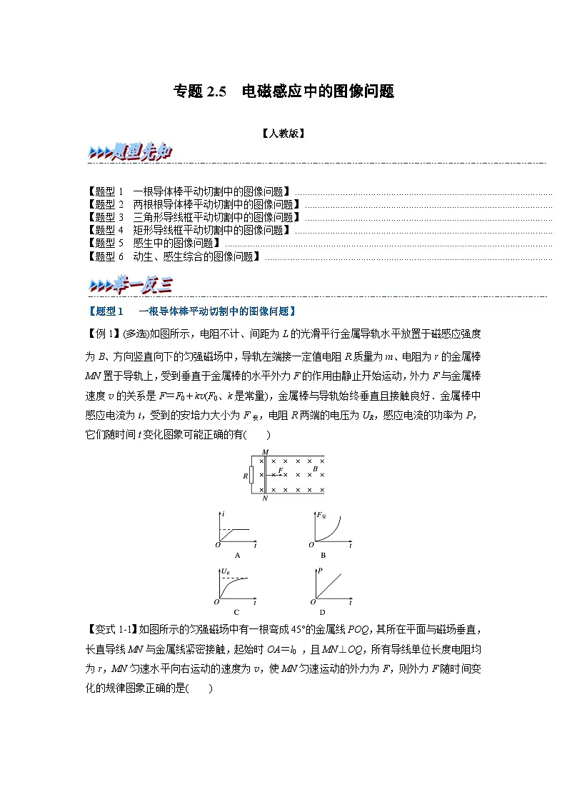 人教版高中物理(选修二)同步题型训练专题2.5 电磁感应中的图像问题(学生版)第1页