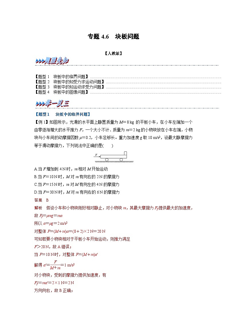 人教版高中物理(必修一)同步题型训练专题4.6 块板问题(解析版)第1页