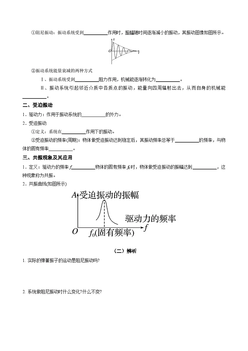 人教版高中物理(选择性必修一)同步讲与练2.6 受迫振动(原卷版)第2页