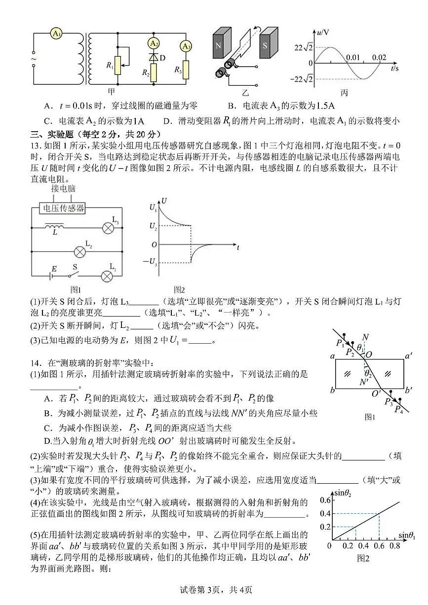 四川省广安友实学校2024-2025学年高二下学期3月月考 物理试题第3页