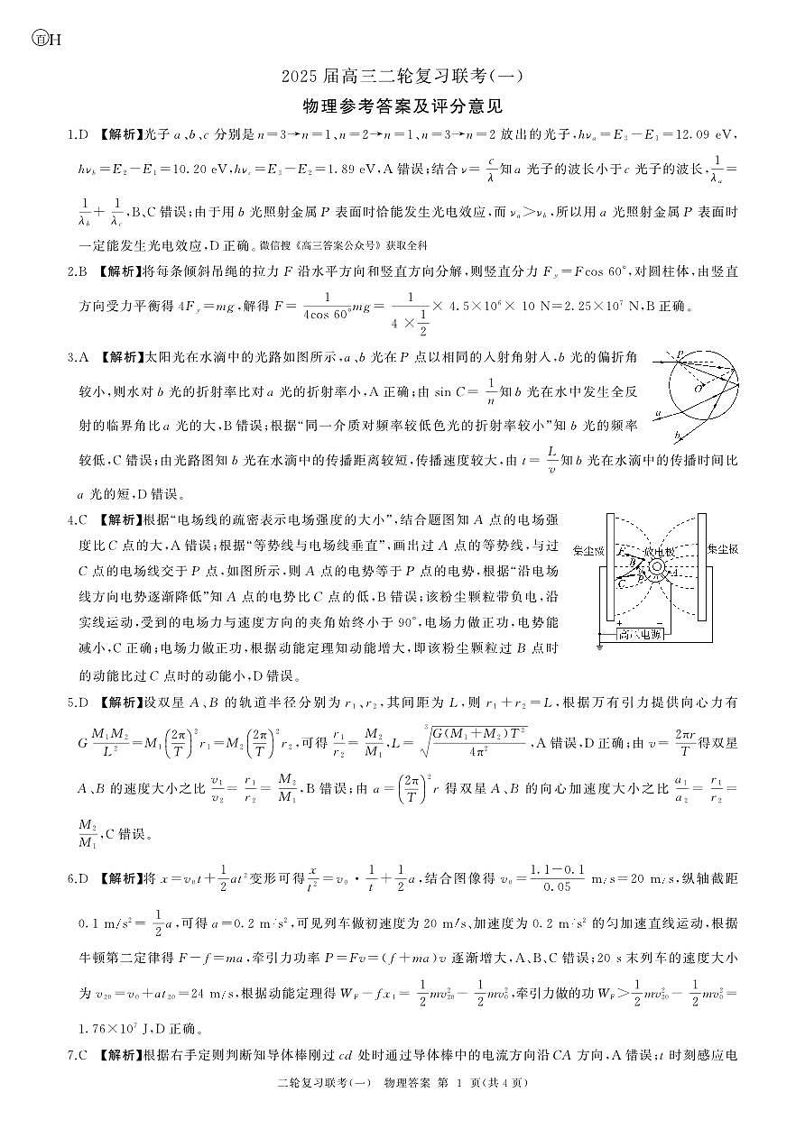 25二轮一物理(H)答案第1页