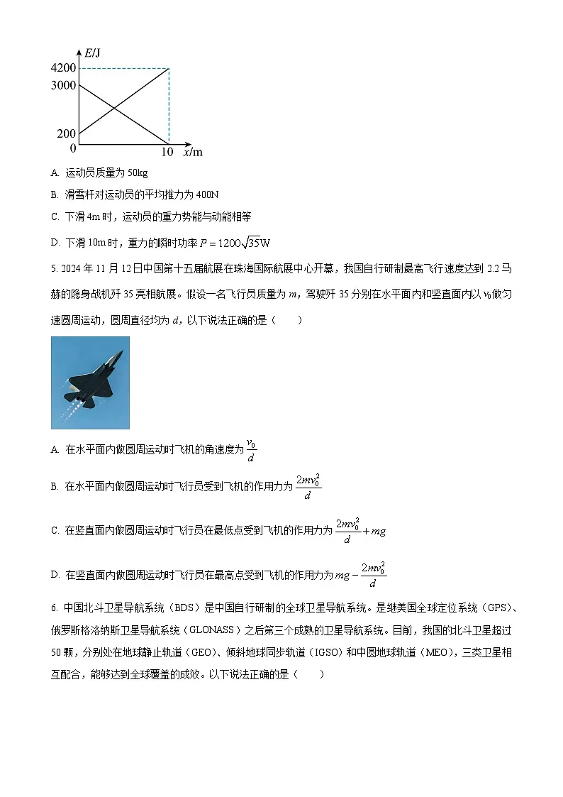 河北省保定市2024-2025学年高一上学期1月期末考试物理试题 Word版无答案第3页