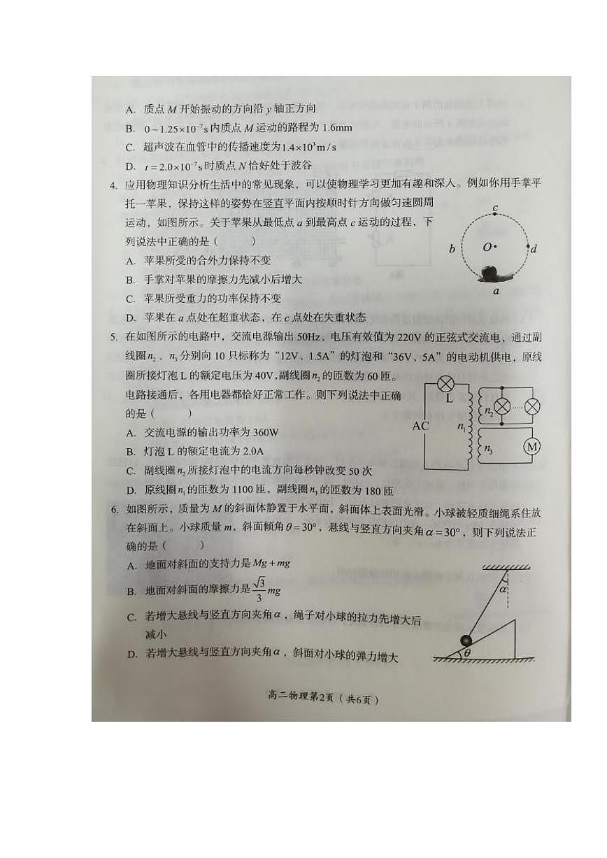 2024届湖南省怀化市高二下学期(期末考)-物理试题(含答案)第2页