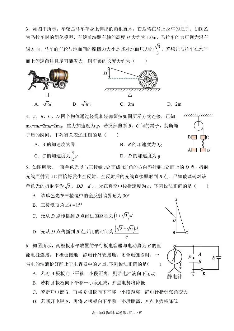 2024届辽宁省沈阳市东北育才高三下学期第六次模考(3月)-物理试卷(含答案)第2页