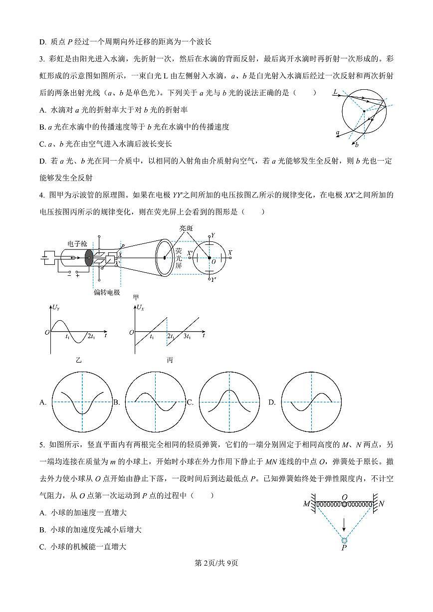 精品解析:2025届云南省昆明市第一中学高三上学期第四次联考物理试题(原卷版)第2页