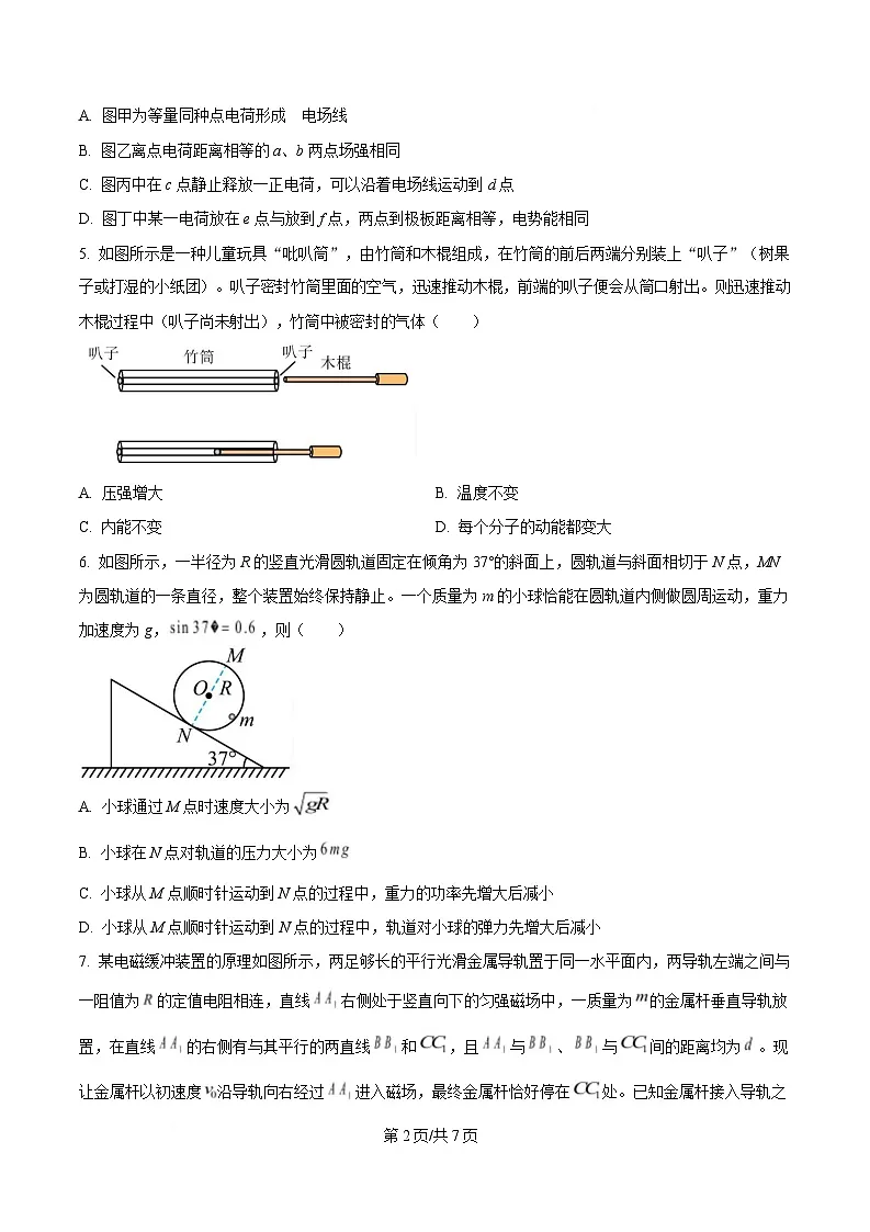 四川省遂宁市第二中学2025届高三下学期二模物理试卷(原卷版)第2页
