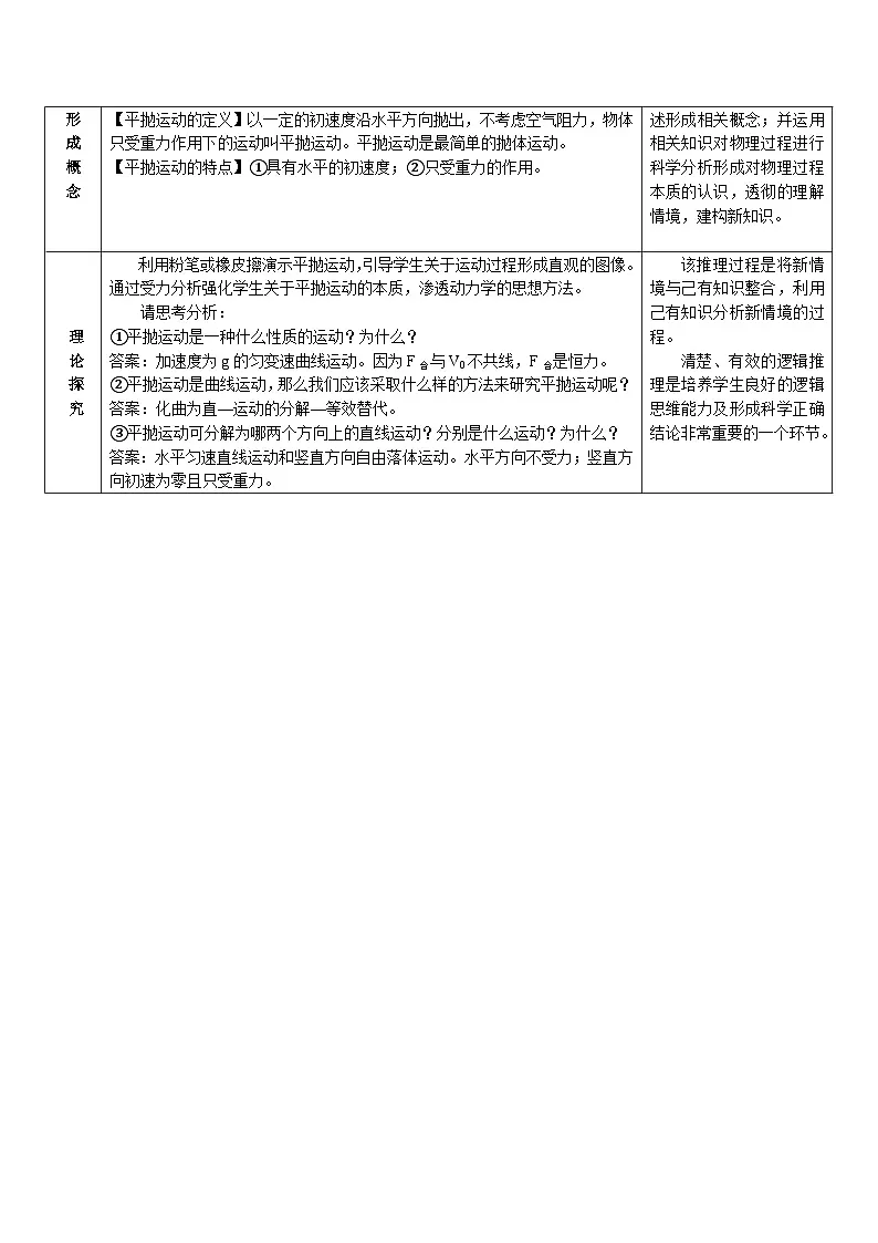 人教版高中物理必修二 5-3《探究平抛运动的特点》教学设计第3页