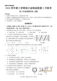 浙江省精诚联盟2024-2025学年高二下学期3月月考 物理试卷（含答案）