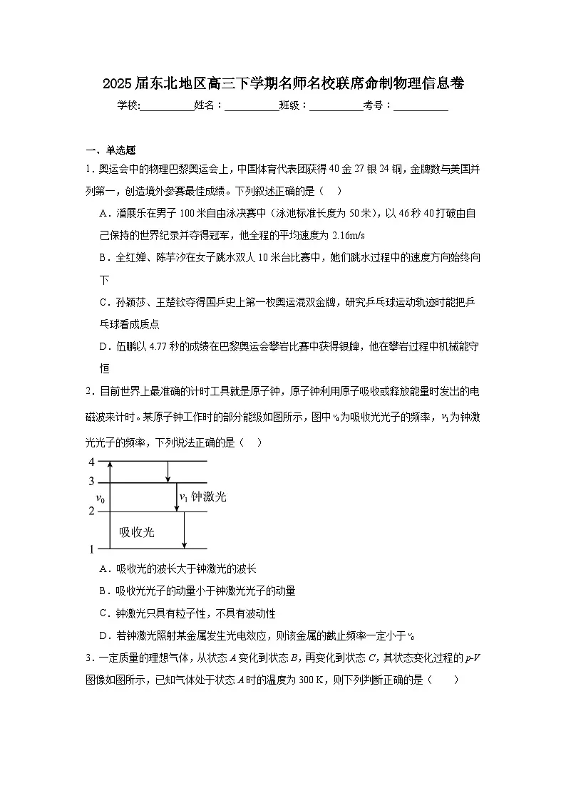 2025届东北地区高三下学期名师名校联席命制物理信息卷(附答案解析)第1页