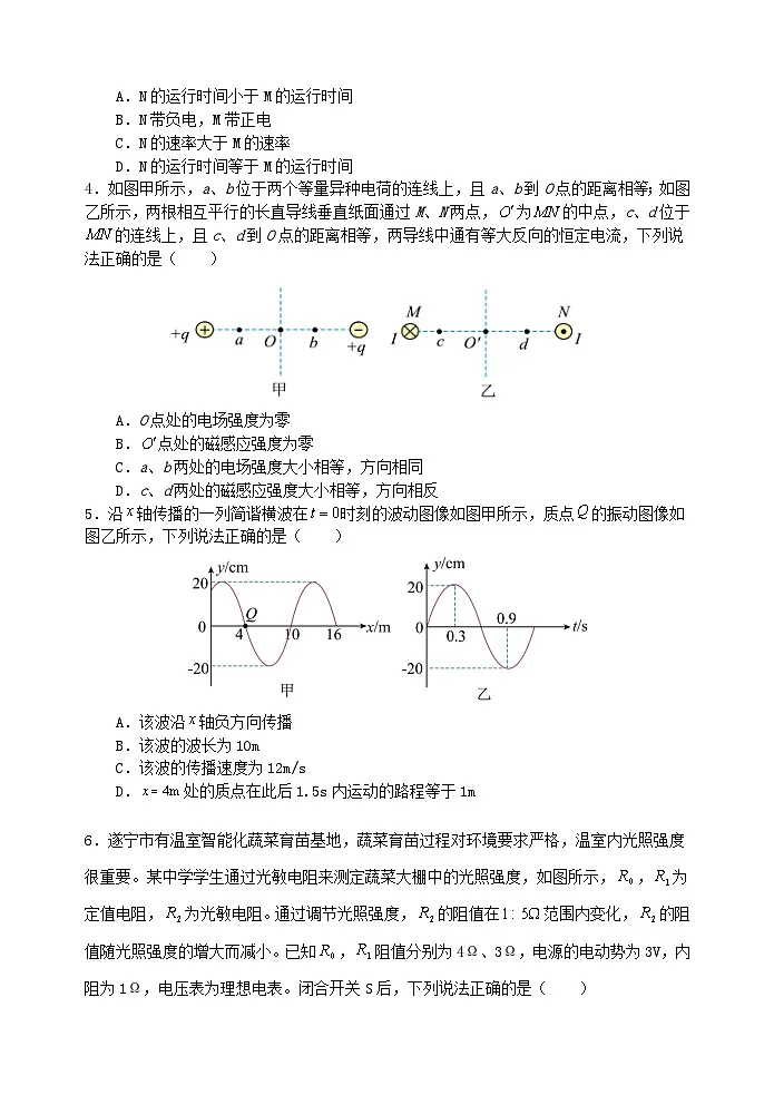 四川省遂宁市2023_2024学年高二物理下学期3月月考试题无答案第2页