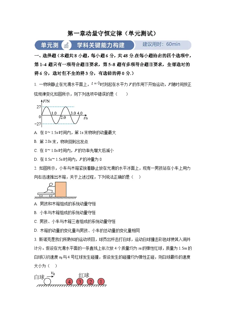 人教版高中物理选择性必修一 第一章 动量守恒定律单元测试卷(原卷无答案)第1页
