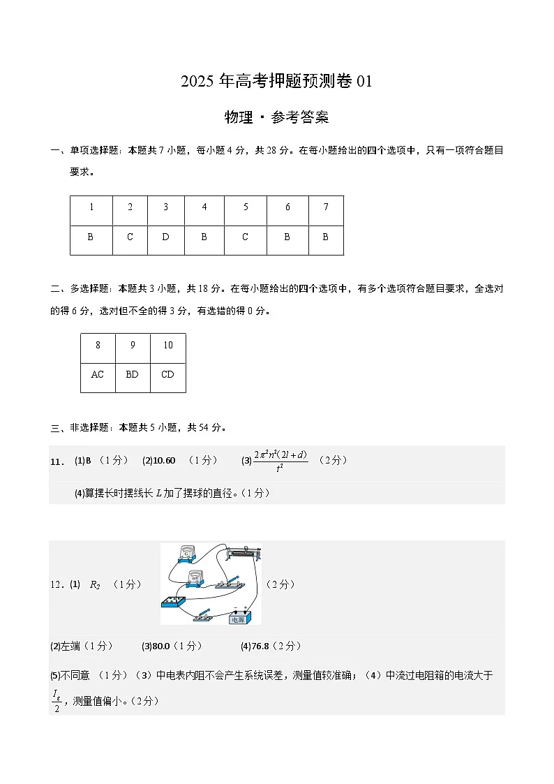 2025年高考押题预测卷物理(山西、陕西、宁夏、青海卷01)(参考答案)第1页