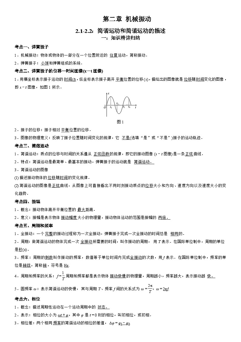2.1-2.2 简谐运动 简谐运动的描述-高二物理精讲与精练高分突破考点专题系列(选择性必修第一册)第1页
